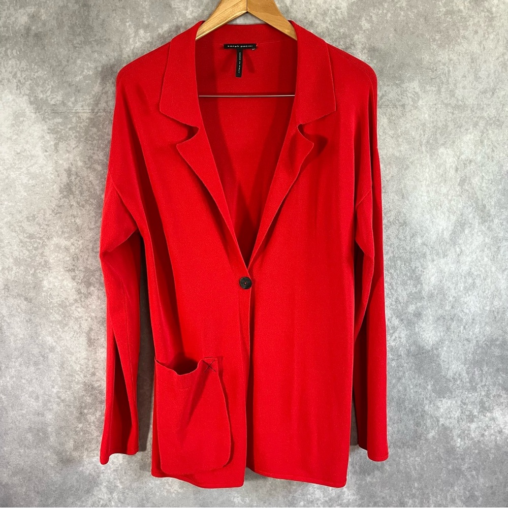 Sarah Pacini Cardigan Women Large Red Button Front Pocket Collared *See Descrip*